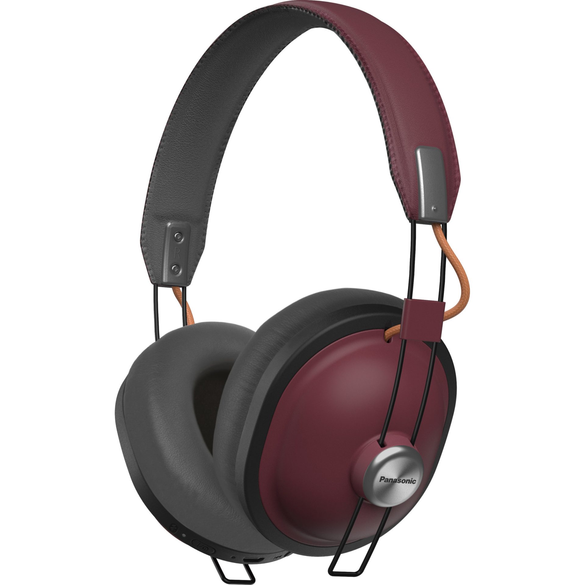 Panasonic RP-HTX80 bezdrátová Bluetooth sluchátka přes uši v retro stylu (40mm měniče, acoustic bass control filtr, 24h přehrávání), červená
