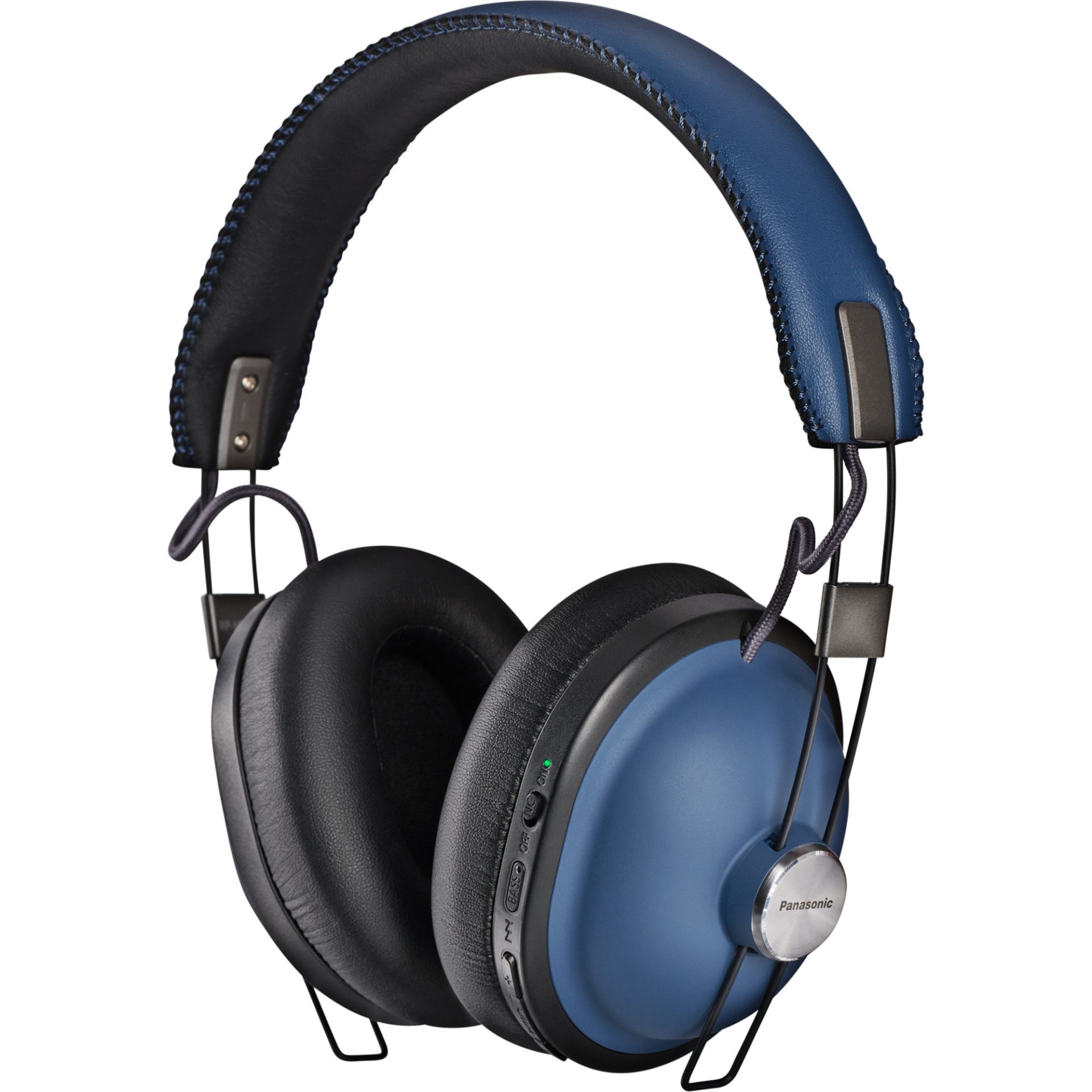Panasonic RP-HTX90 bezdrátová Bluetooth sluchátka přes uši v retro stylu (redukce šumu, 40mm reproduktory, Acoustic Bass Control, 24h práce), námořnic