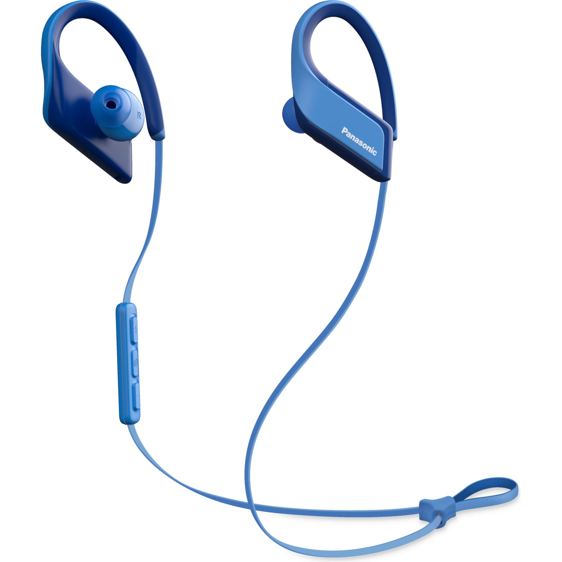 Panasonic RP-BTS35 bezdrátová sportovní sluchátka (klip 3D-Flex, rychle padnoucí seřizovač, odolný proti potu, silný basový zvuk), modrá