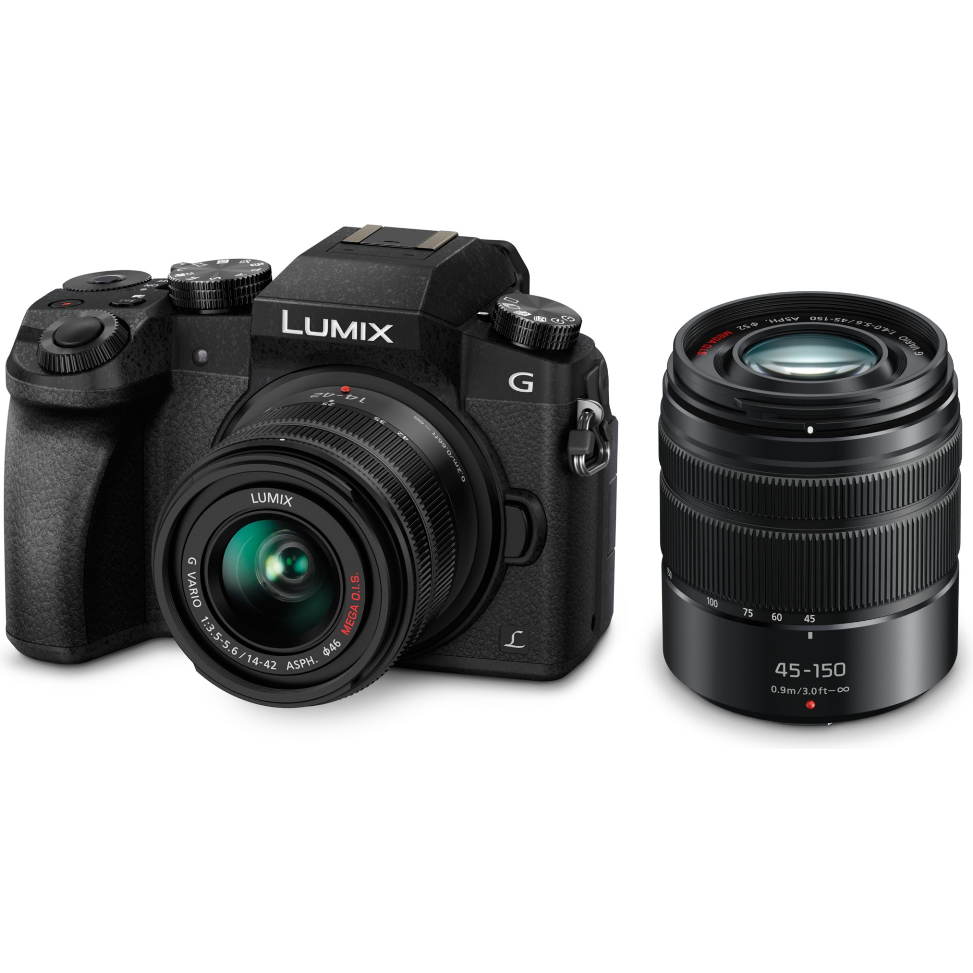 Panasonic DMC-G7W Lumix bezzrcadlový digitální fotoaparát + H-FS014042E 14-42mm, F3.5–F5.6 + H-FS45150 45–150mm, F4.0-F5.6 (Live MOS 16MP, 4K), černá