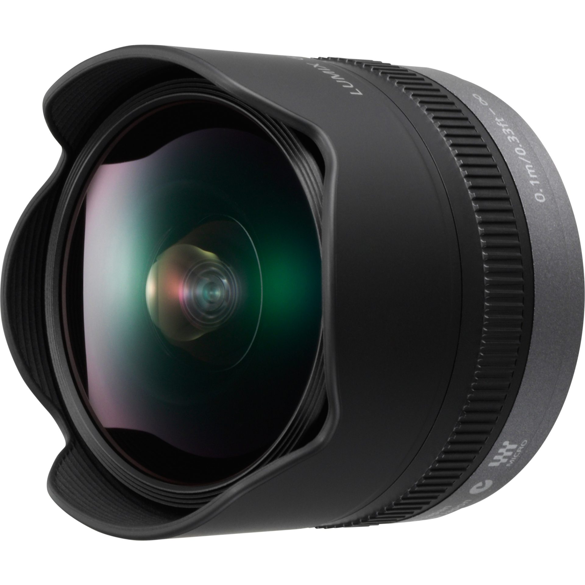 Panasonic H-F008 LUMIX G FISHEYE objektiv typu rybí oko (8mm, F3.5, micro 4/3, pozorovací úhel 180°, ED objektiv), černá