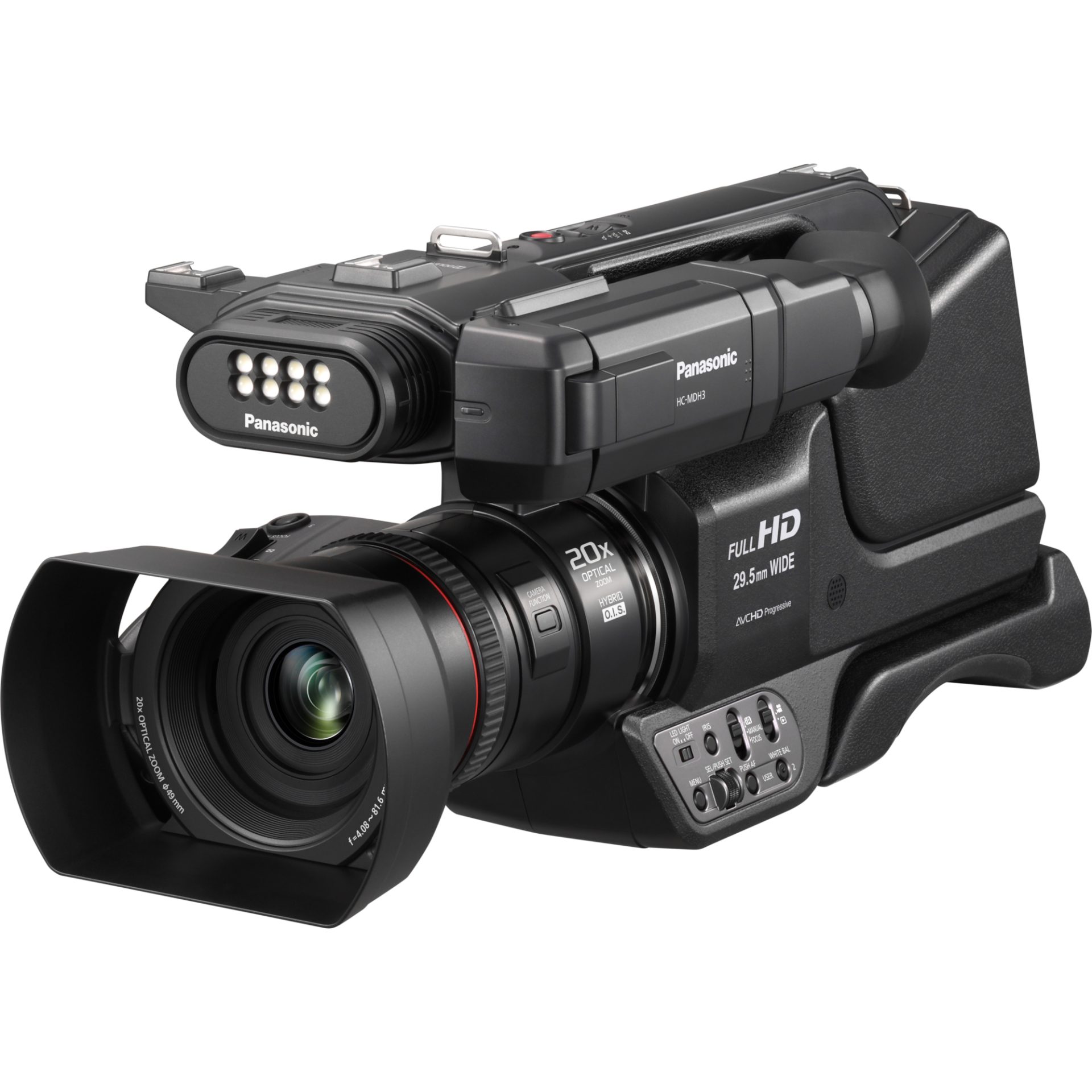 Panasonic HC-MDH3 kamera Full HD na rameno (velký snímač MOS, objektiv F1.8, LED osvětlení, 2 nastavení kvality, 5osý HYBRID I.O.S.+), černá