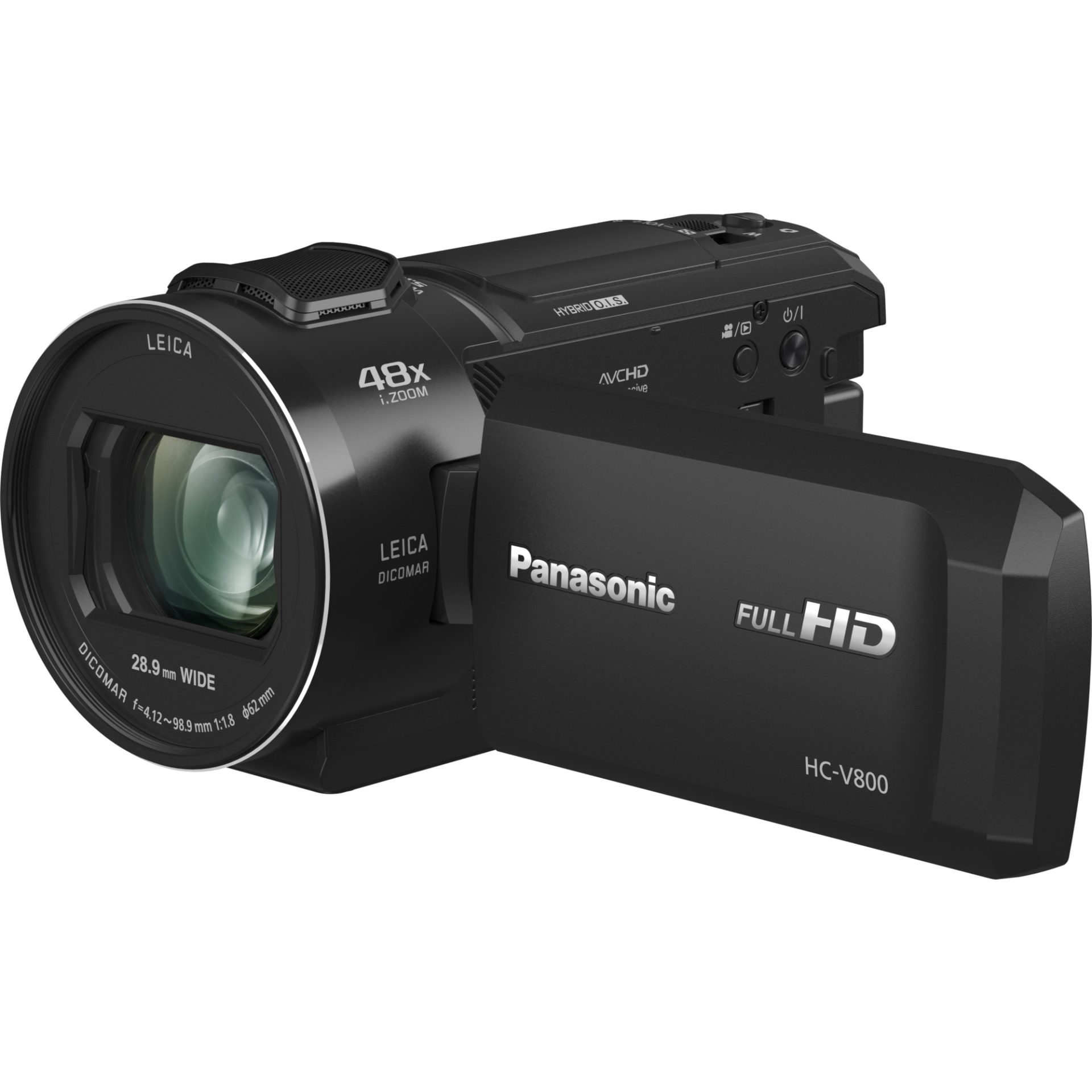 Panasonic HC-V800 Full HD kamera (velký MOS senzor, objektiv LEICA Dicomar, širokoúhlý 25 mm (záznam 24p), 24x optický zoom, O.I.S. systém), černá