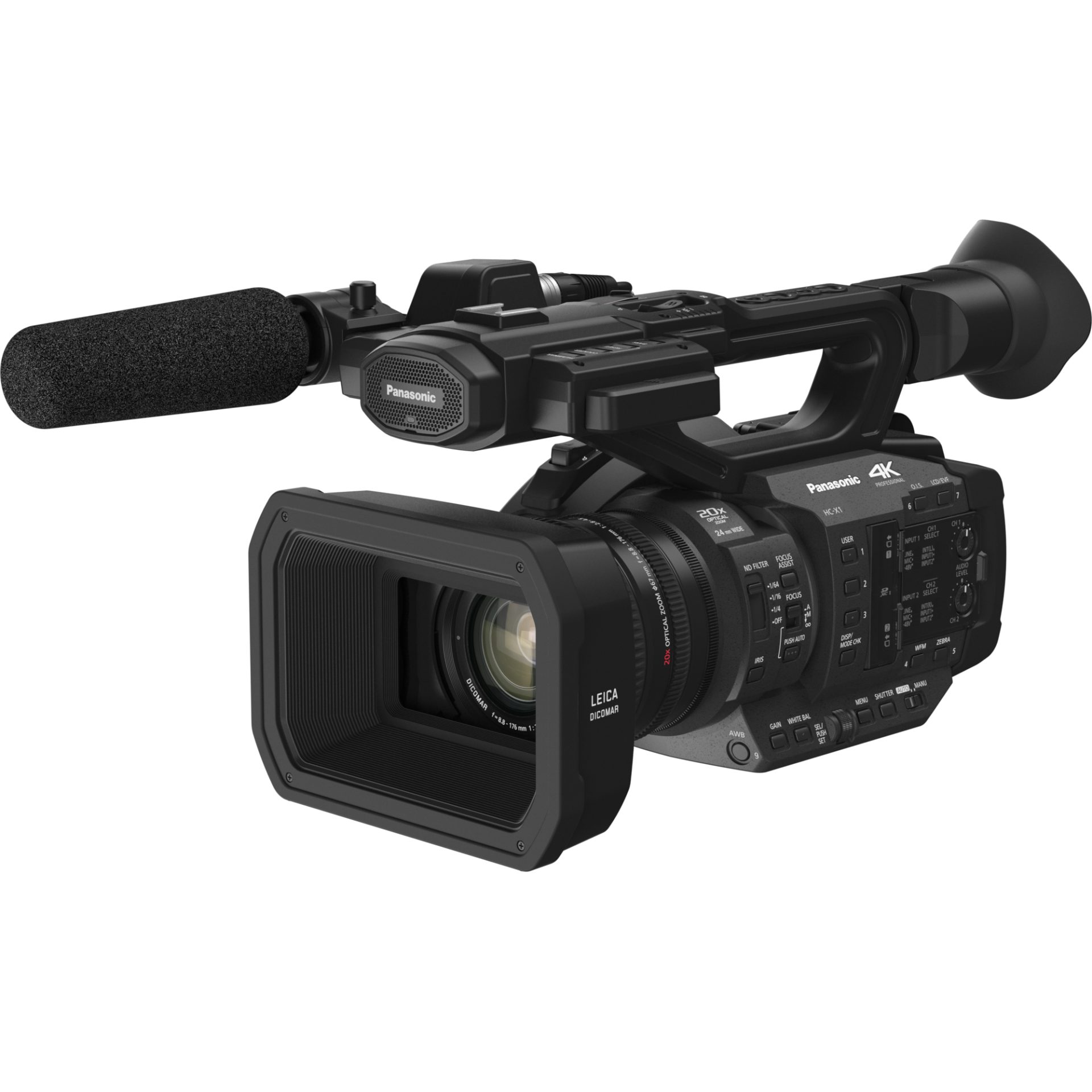 Panasonic HC-X1 profesionální 4K kamera (LEICA DICOMAR 4K objektiv, 24mm širokoúhlý, 20x zoom, 4K senzor, 4K 24p, UHD 60p/50p, FHD 60p/50p), černá