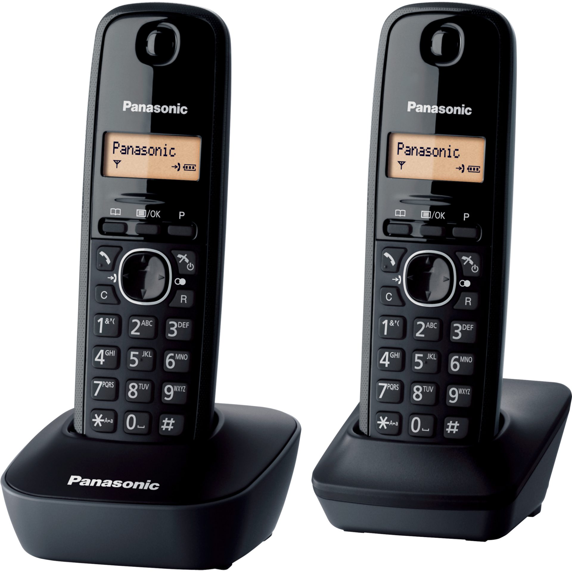 Panasonic KX-TG1612 DECT bezdrátový telefon se 2 posluchači (snadné použití, telefonní seznam 50 položek, podsvícený LCD displej, budík), černý