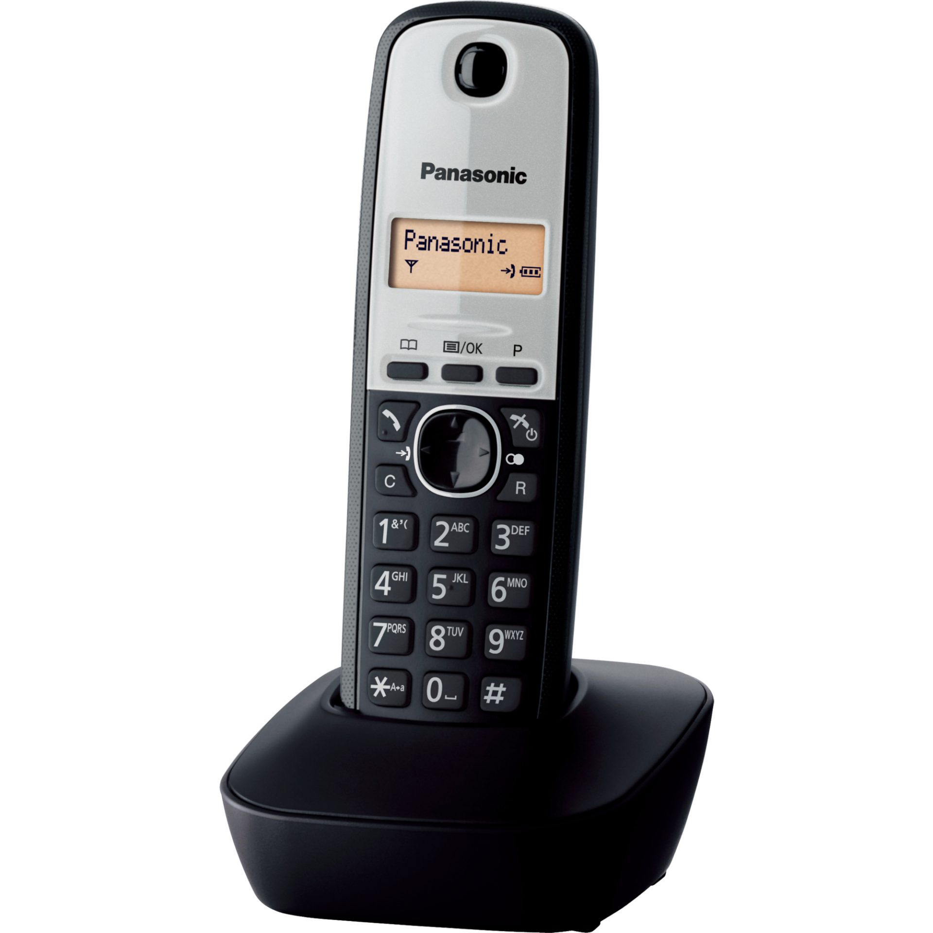 Panasonic KX-TG1911 DECT bezdrátový telefon (snadné použití, telefonní seznam 50 položek, podsvícený LCD displej, hodiny, budík), černá a šedá