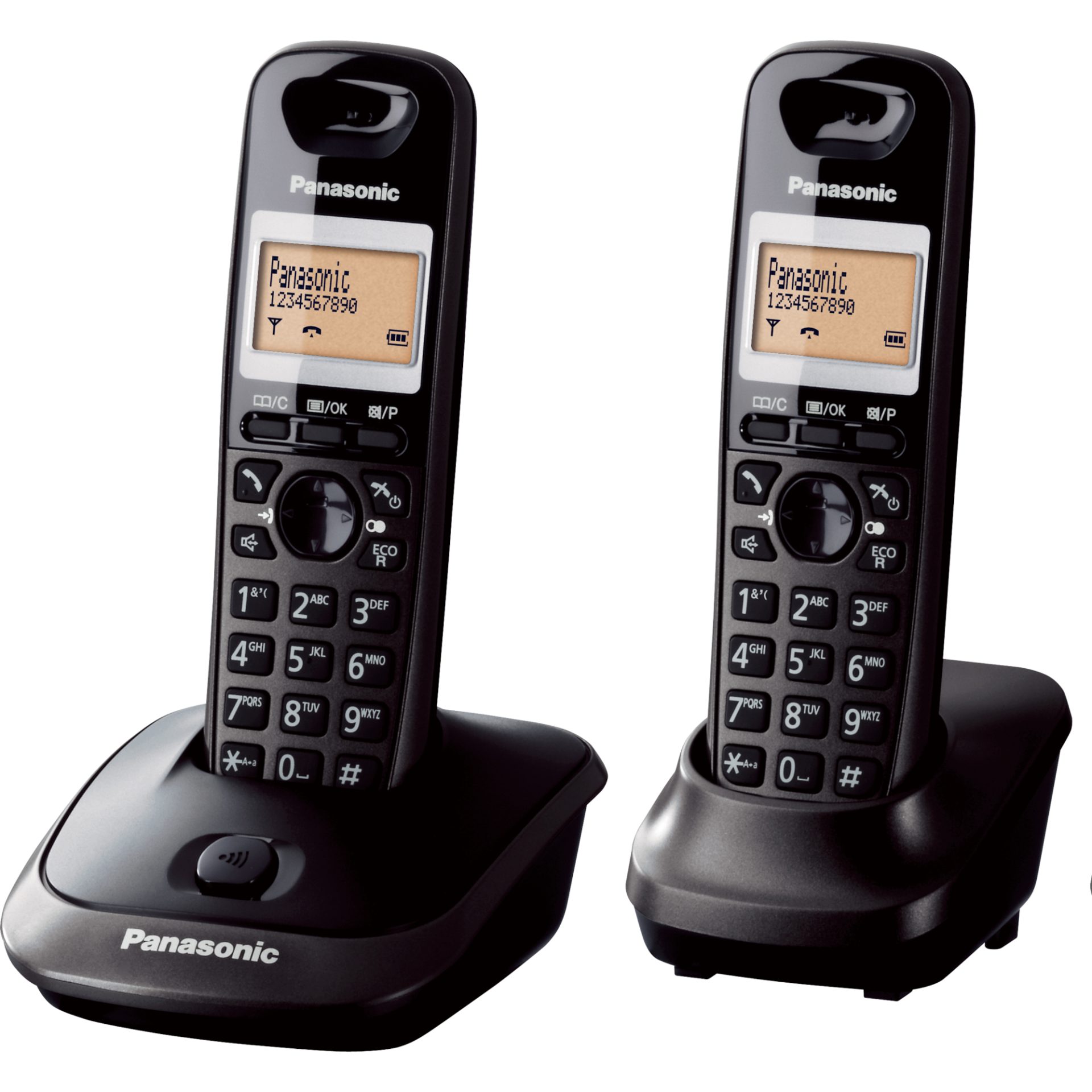 Panasonic KX-TG2512 DECT bezdrátový telefon se 2 posluchači (vysoká kvalita hovoru, podsvícený 1,4palcový LCD displej, hands-free), černý