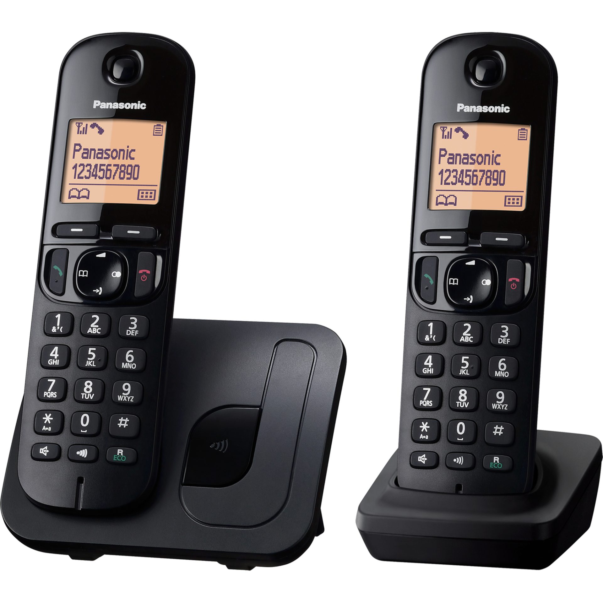 Panasonic KX-TGC212 digitální bezdrátový telefon se 2 sluchátky (režim ECO, blokování nežádoucích hovorů, telefonní seznam pro 50 vstupů), černý