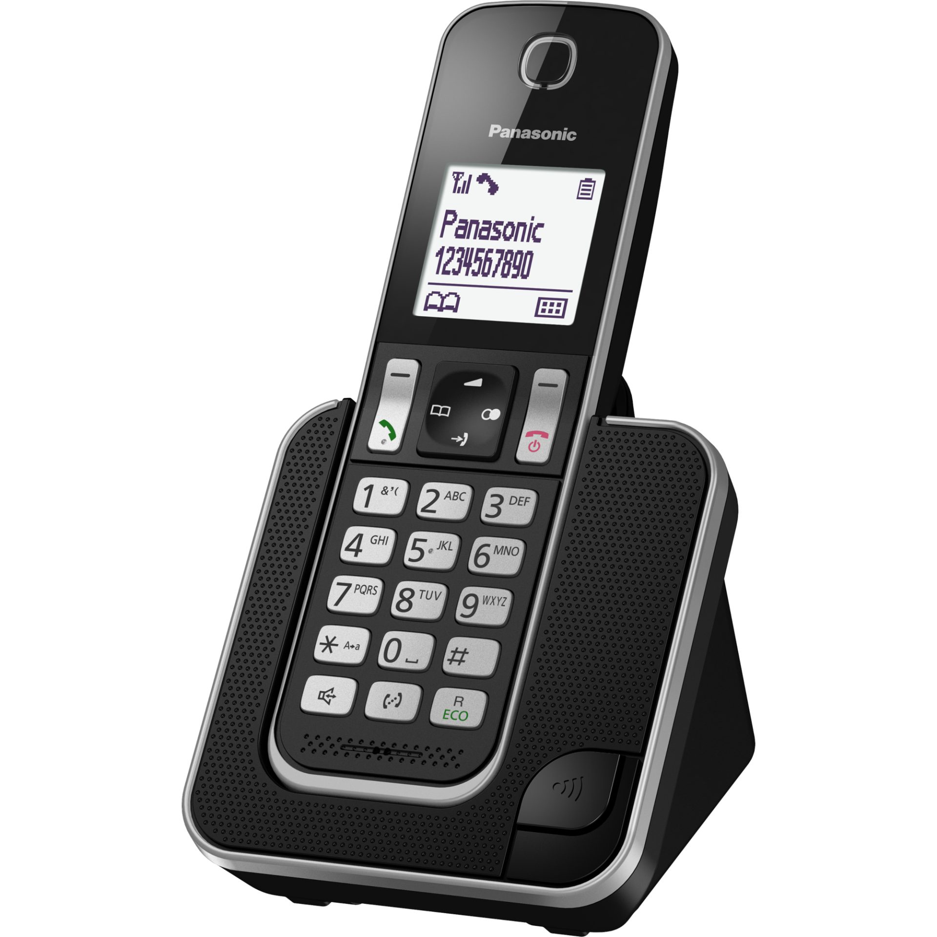 Panasonic KX-TGD310 DECT telefon (režim Eco Plus, blokování nežádoucích hovorů, SMS, dlouhá životnost baterie, DECT Security), černá a stříbrná