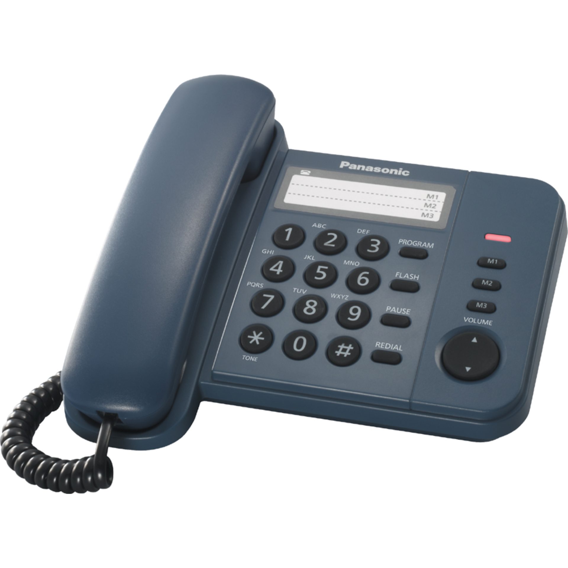 Panasonic KX-TS520 integrovaný telefonní systém (přímá volba jedním tlačítkem, seznam odchozích hovorů, indikátor vyzváněcího tónu), tmavě modrá