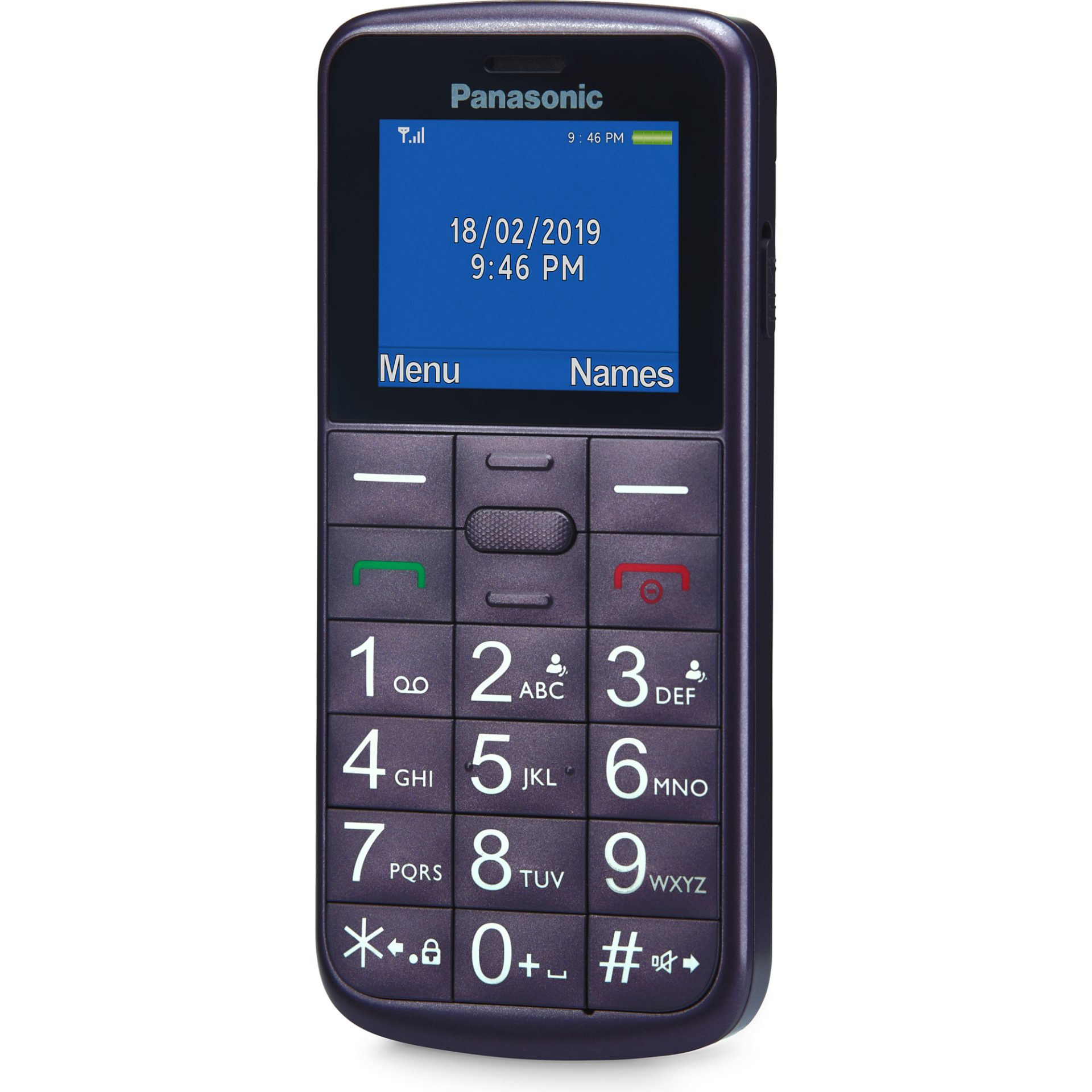 Panasonic KX-TU110 mobilní telefon pro seniory (prioritní hovory, jasný BAREVNÝ TFT LCD displej, velká tlačítka, LED), fialová