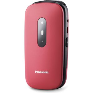 Panasonic KX-TU446 flip telefon pro seniory (prioritní hovory, podsvícená tlačítka, dlouhá výdrž baterie, odolnost proti nárazům), červená