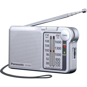 Panasonic RF-P150 kapesní FM/AM rádio s digitálním tunerem (snadné a stabilní ladění, velké měřítko s knoflíkem, 5,7cm reproduktor, bateriové), stříbrné