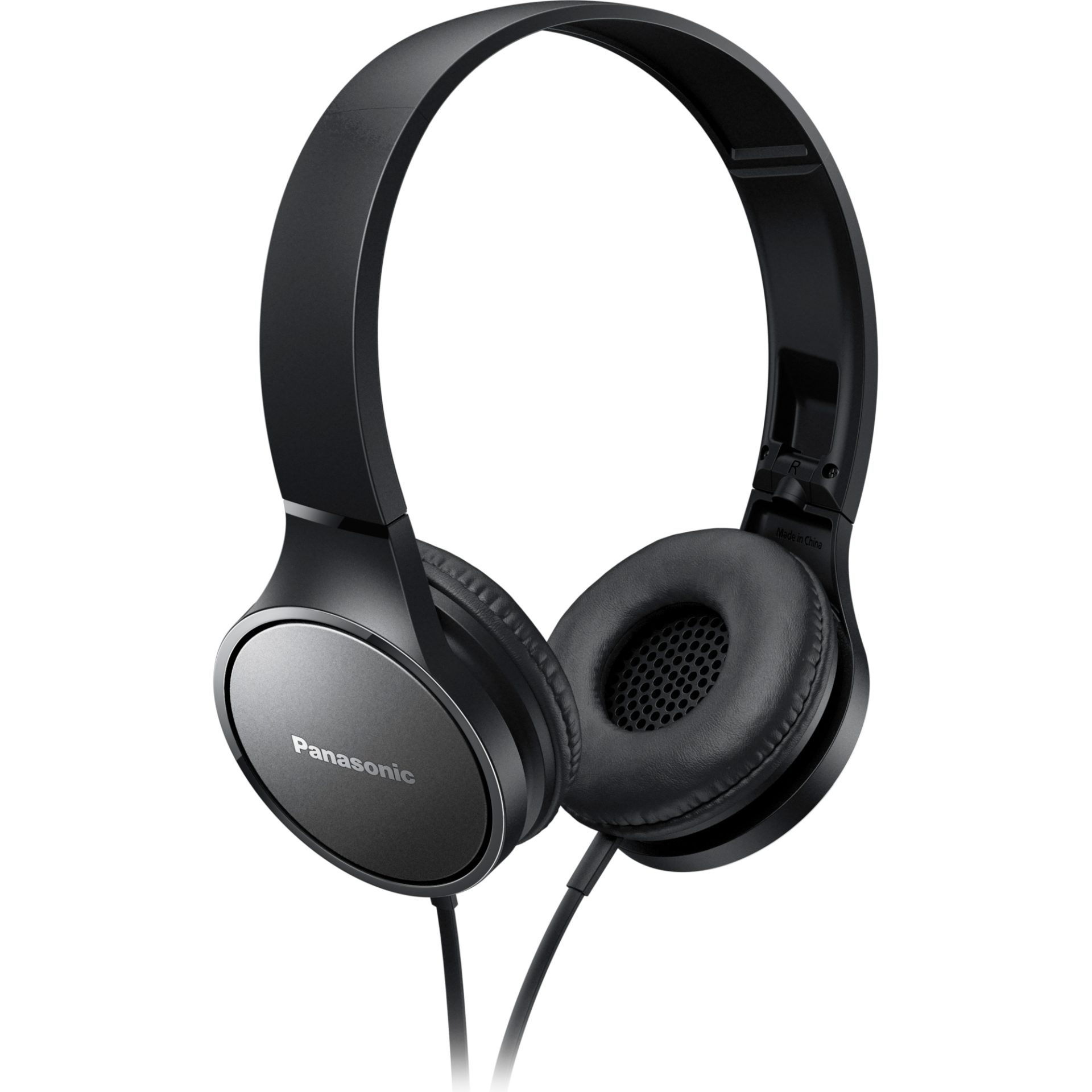Panasonic RP-HF300 stylová kabelová sluchátka přes uši s mikrofonem (30mm neodymový magnetický měnič, skládací dovnitř, pohodlné), černá