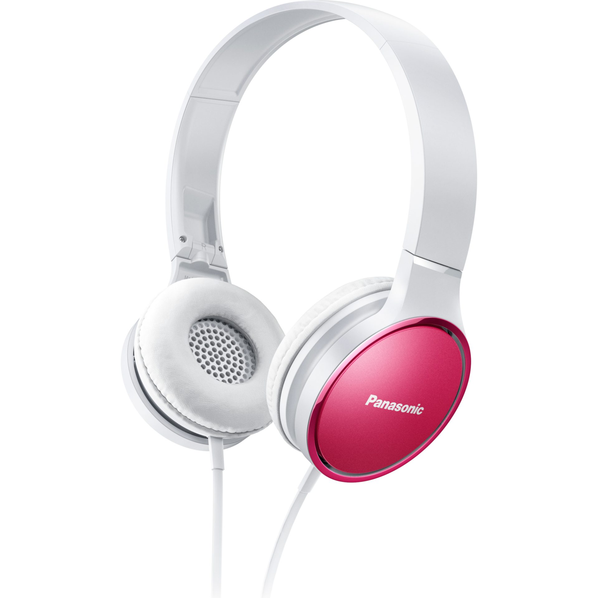 Panasonic RP-HF300 stylová kabelová sluchátka přes uši s mikrofonem (30mm neodymový magnetický měnič, skládací dovnitř, pohodlné), růžová