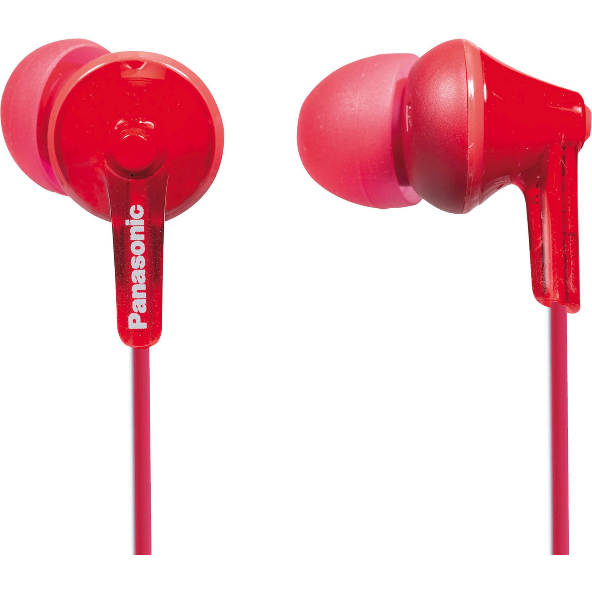 Panasonic RP-HJE125 kabelová sluchátka do uší (9mm měniče, design ErgoFit, 3 páry měkkých sluchátek, kabel délky 1,1m), červená