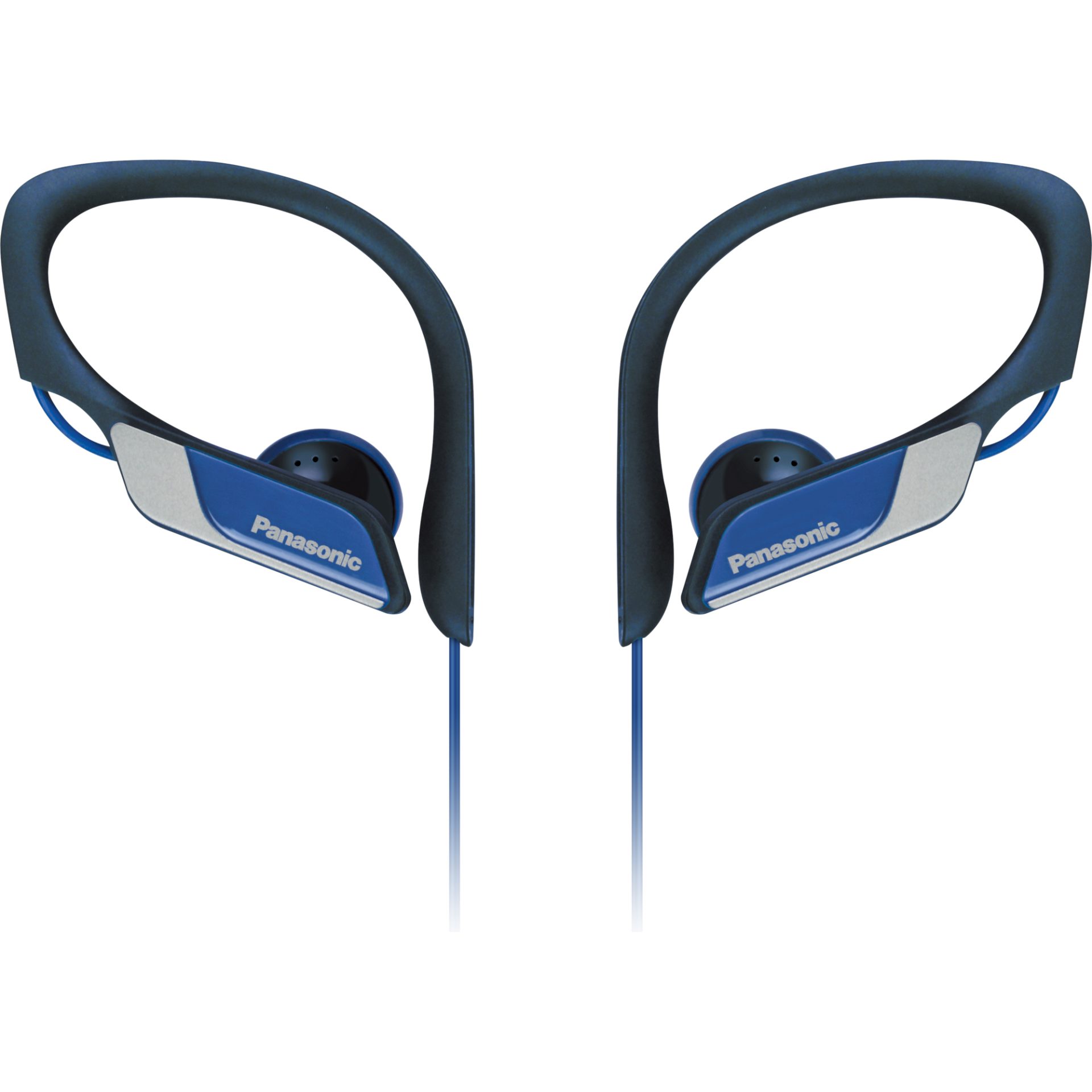 Panasonic RP-HS34 sportovní klipsová sluchátka (kabelová, 14,3mm měniče, 10Hz-25kHz, voděodolná IPX2, nastavitelný závěs), modrá