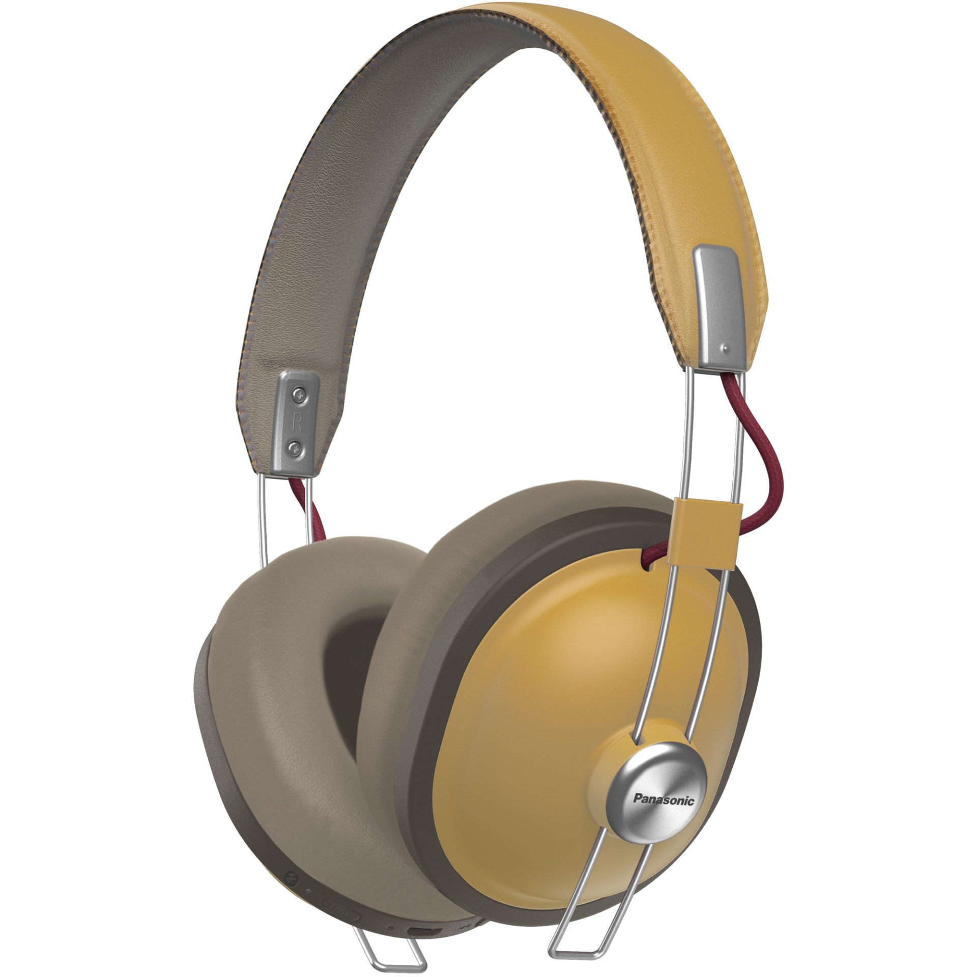 Panasonic RP-HTX80 bezdrátová Bluetooth sluchátka přes uši v retro stylu (40mm měniče, acoustic bass control filtr, 24h přehrávání), béžová