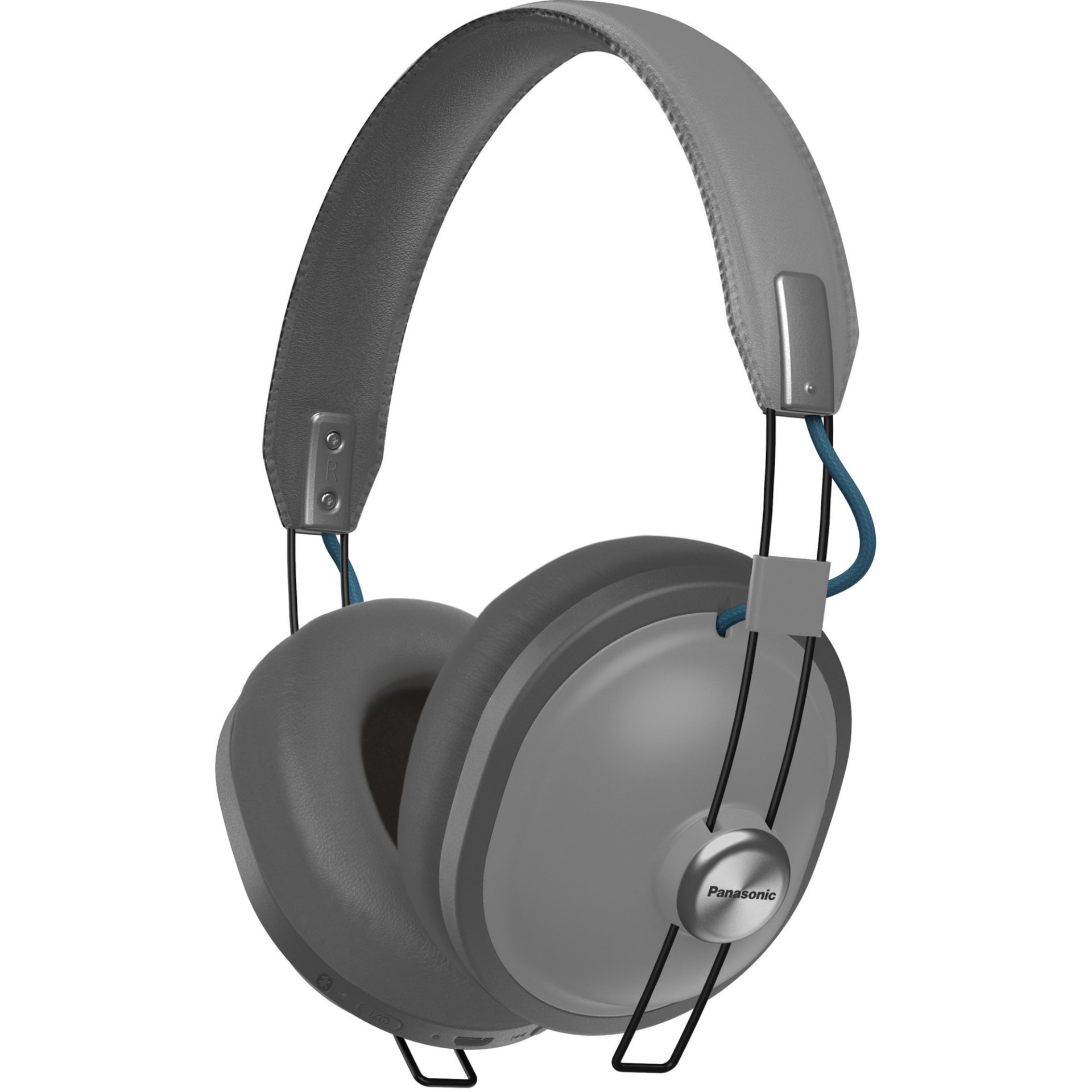 Panasonic RP-HTX80 bezdrátová Bluetooth sluchátka přes uši v retro stylu (40mm měniče, acoustic bass control filtr, 24h přehrávání), šedá