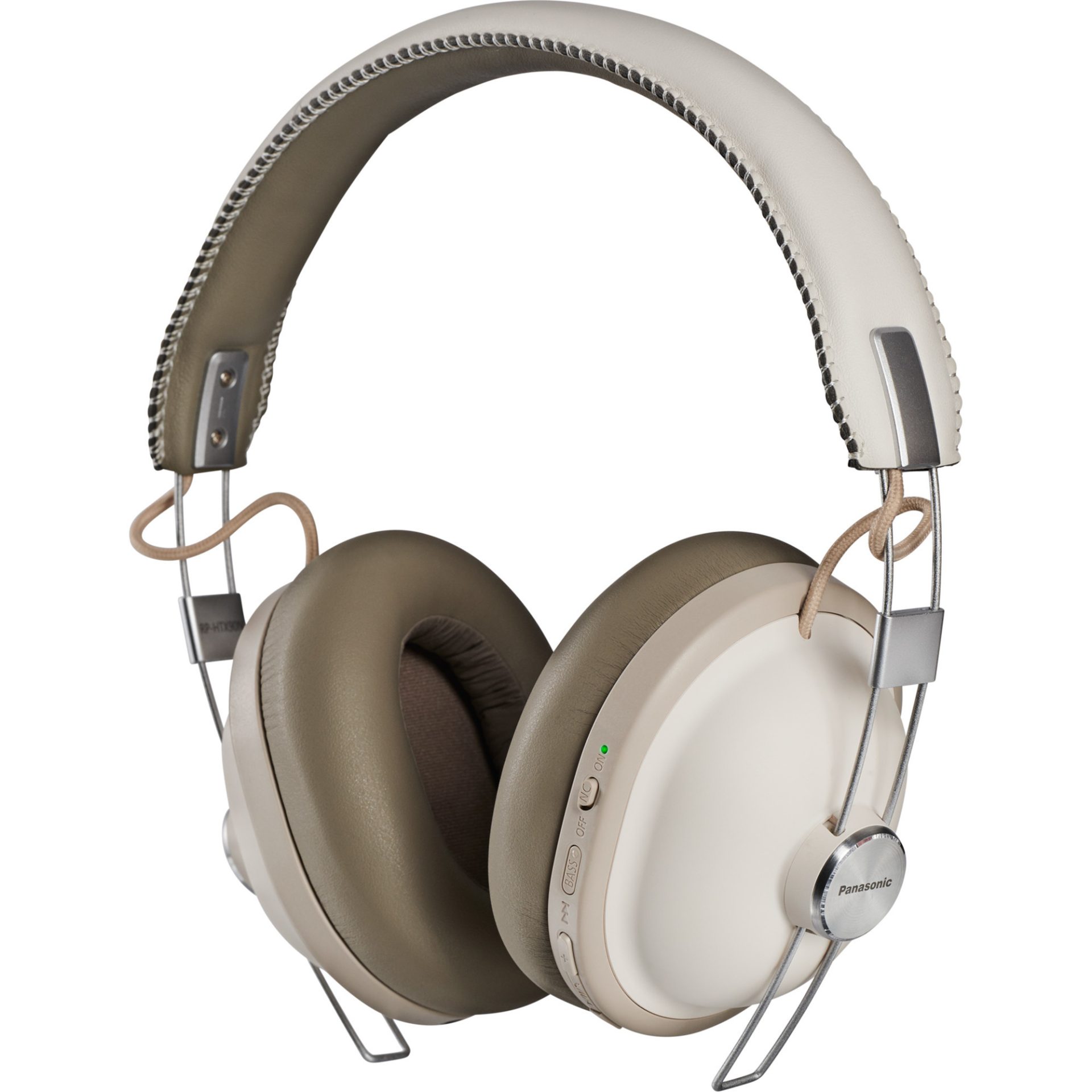 Panasonic RP-HTX90 bezdrátová Bluetooth sluchátka přes uši v retro stylu (redukce šumu, 40mm reproduktory, Acoustic Bass Control, 24h práce), bílá
