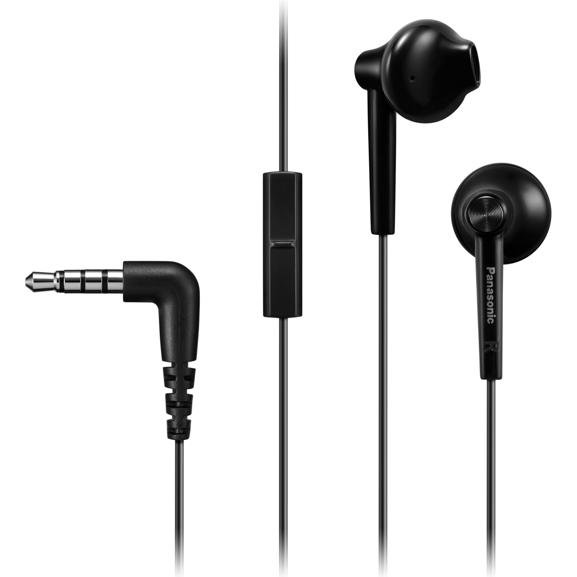 Panasonic RP-TCM55 tradiční sluchátka do uší (14,3mm měniče, neodymový magnet, 10Hz-24kHz, vestavěný mikrofon a dálkové ovládání, 1,2m kabel), černá