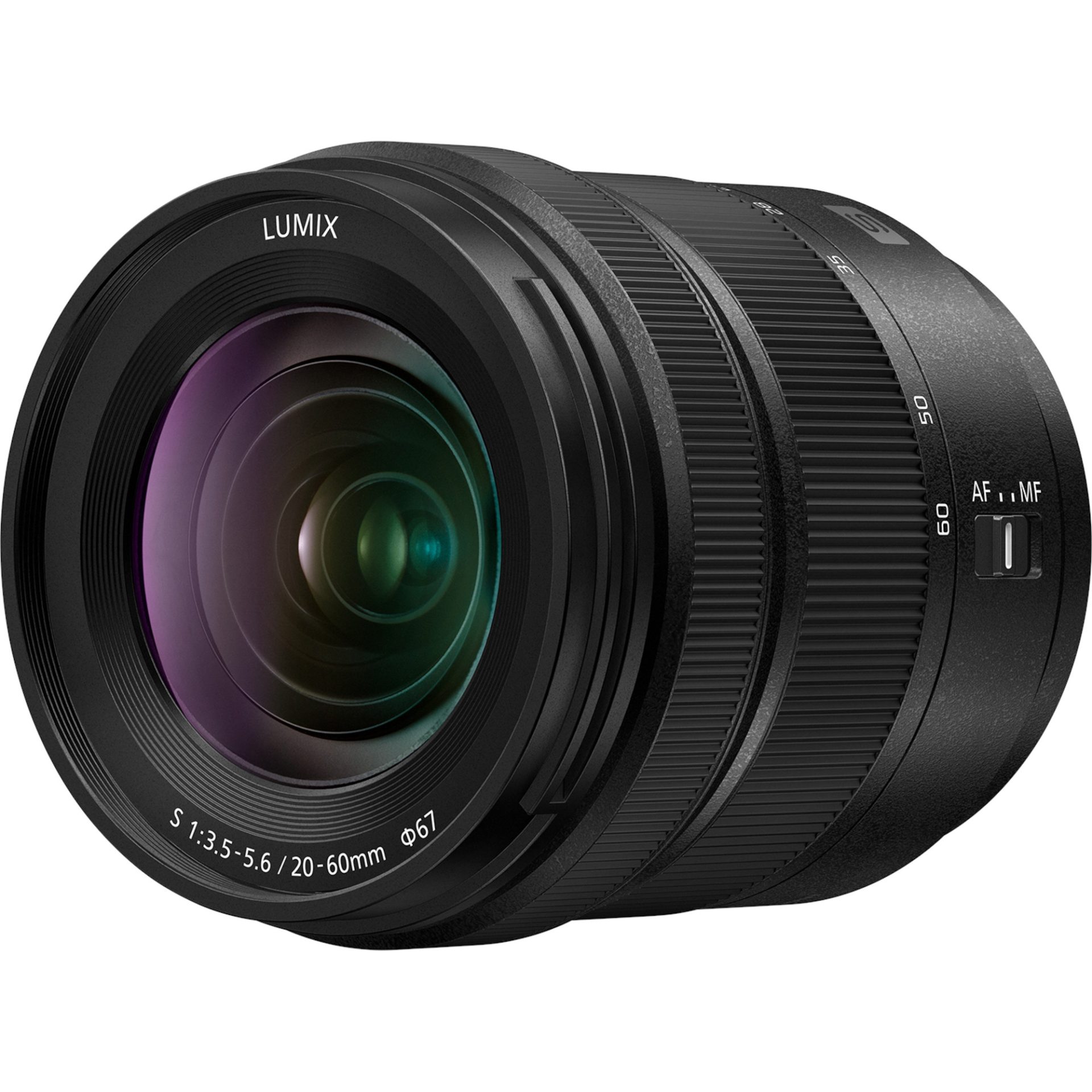 Panasonic S-R2060 zoom teleobjektiv (20-60mm, F3.5-5.6, filtr 67mm, full frame FF, zvětšení 0.43x, odolný proti prachu a stříkající vodě), černý