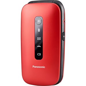Panasonic KX-TU550 senior vyklápěcí telefon (2,8" velký displej, 1,2 MP fotoaparát, Clear Voice VoLTE, prioritní hovory, hlasitý odposlech), červený